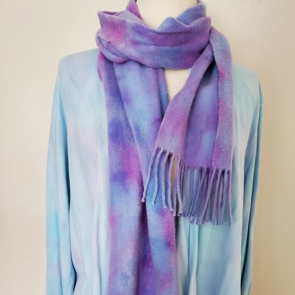 NEW Nordstrom Cashmere Scarf fringe tie dyed brunello blue purple unisex pink - Picture 7 of 7